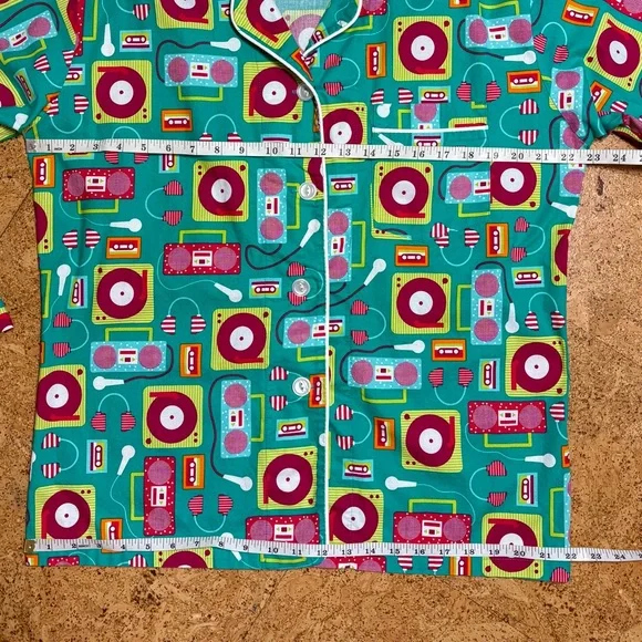 Bed Head Wm’s 100% Cotton Retro Music Print 2 Piece Pajamas Set In Sz L